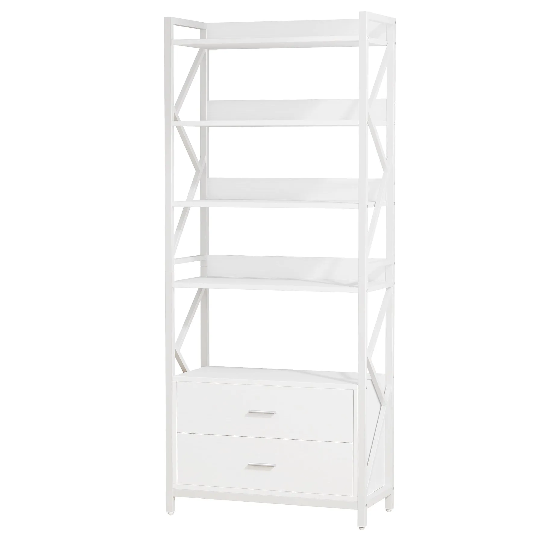 70.86" Bookshelf, Industrial 5-Tier Bookcase with 2 Drawers