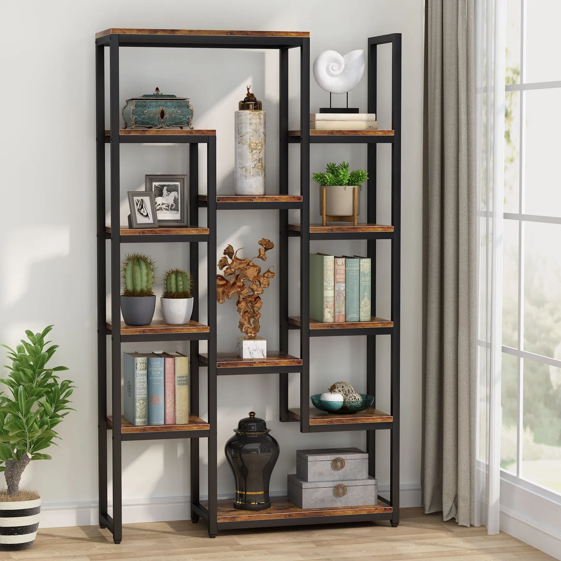 70.9" Bookshelf Display Bookcase with 12 Open Shelves