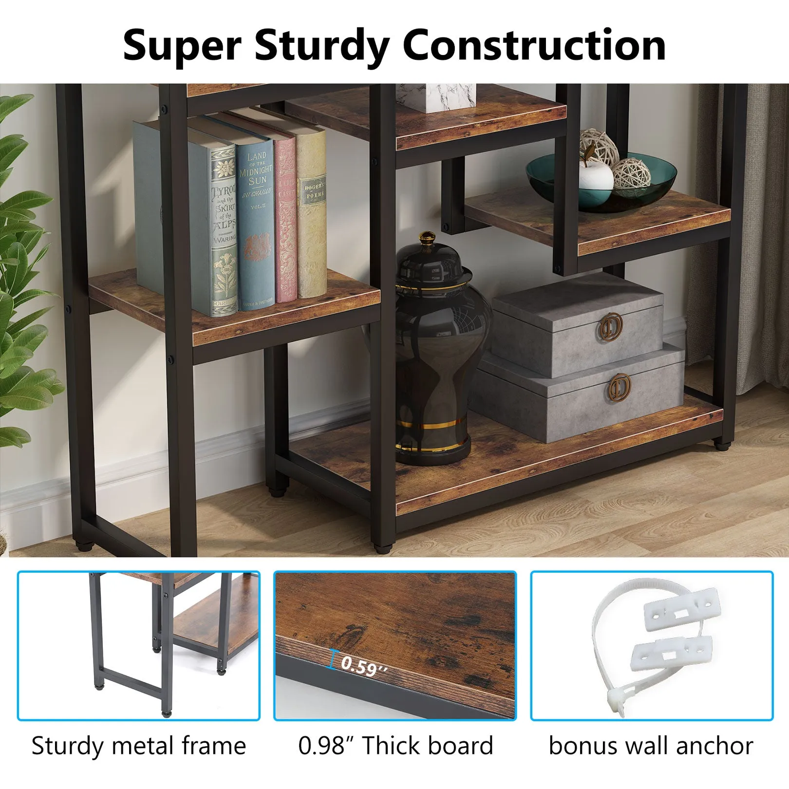 70.9" Bookshelf Display Bookcase with 12 Open Shelves