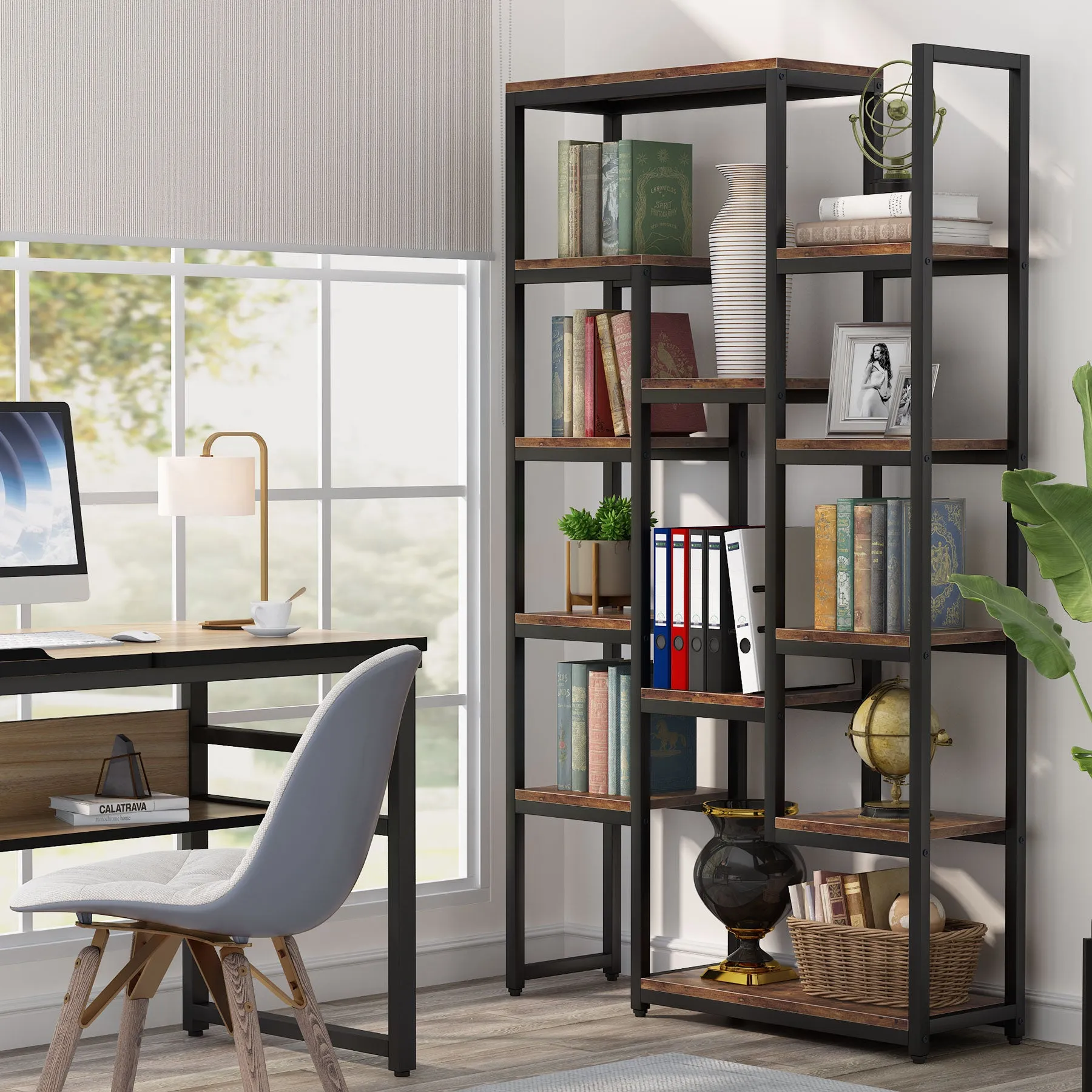 70.9" Bookshelf Display Bookcase with 12 Open Shelves