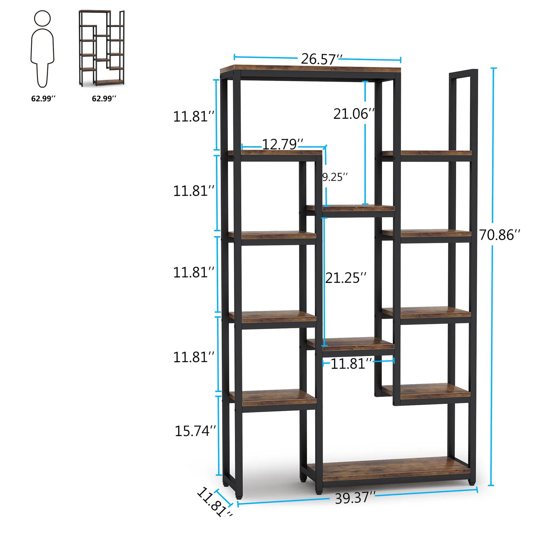 70.9" Bookshelf Display Bookcase with 12 Open Shelves