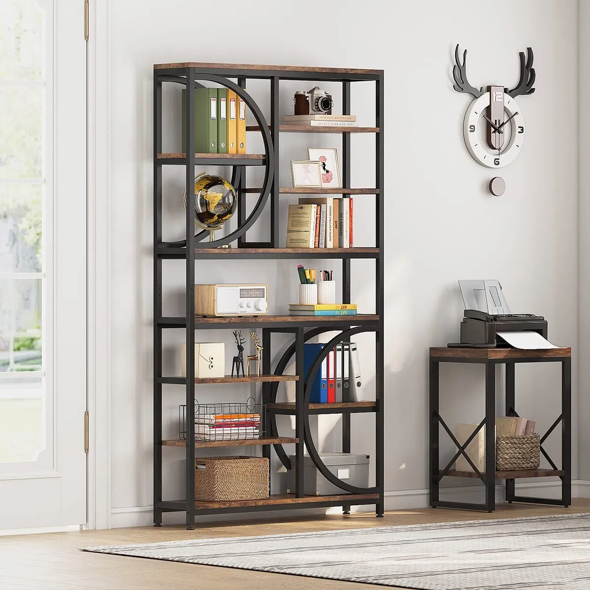 77" Bookshelf, Industrial 8-Tier Etagere Bookcase Open Display Shelves