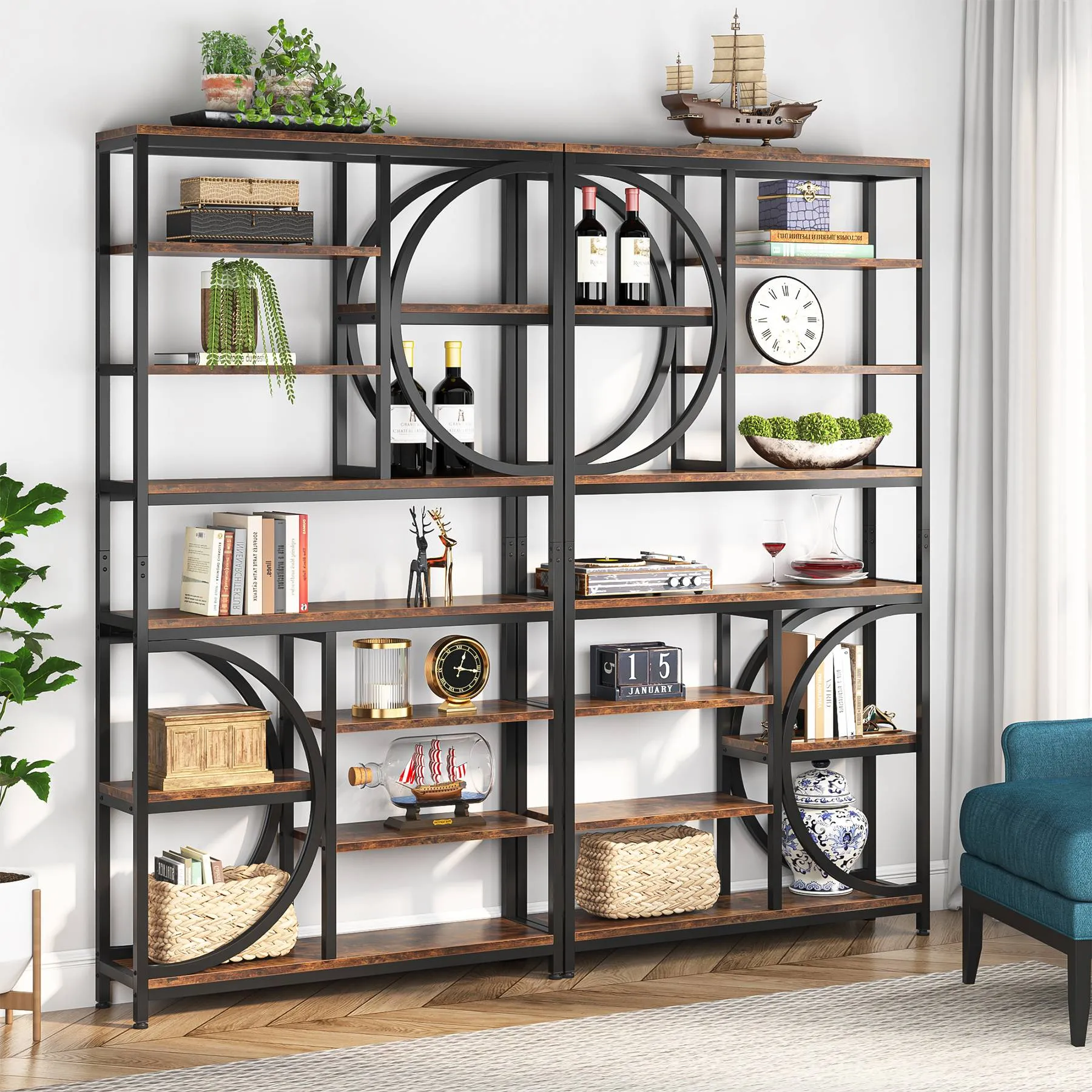 77" Bookshelf, Industrial 8-Tier Etagere Bookcase Open Display Shelves