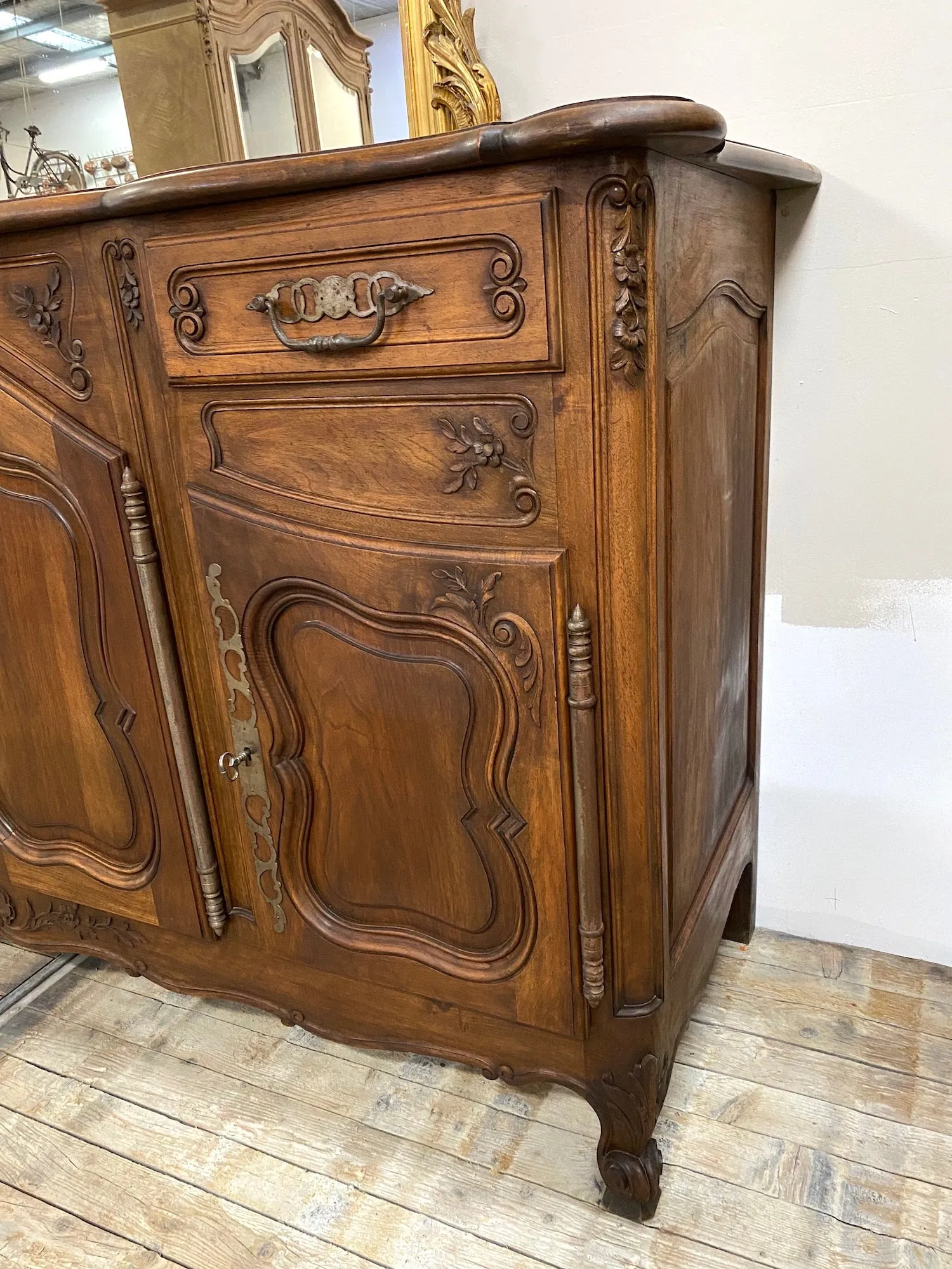 Antique French Louis XV Walnut 4 Door 2 Drawer Sideboard