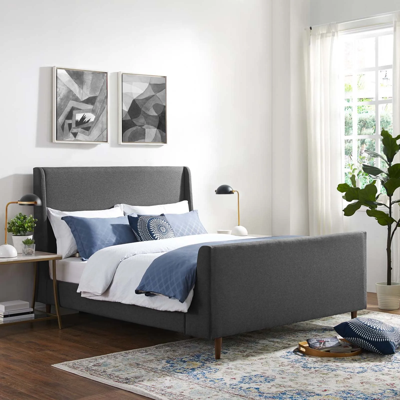 Aubree Upholstered Fabric Sleigh Platform Bed