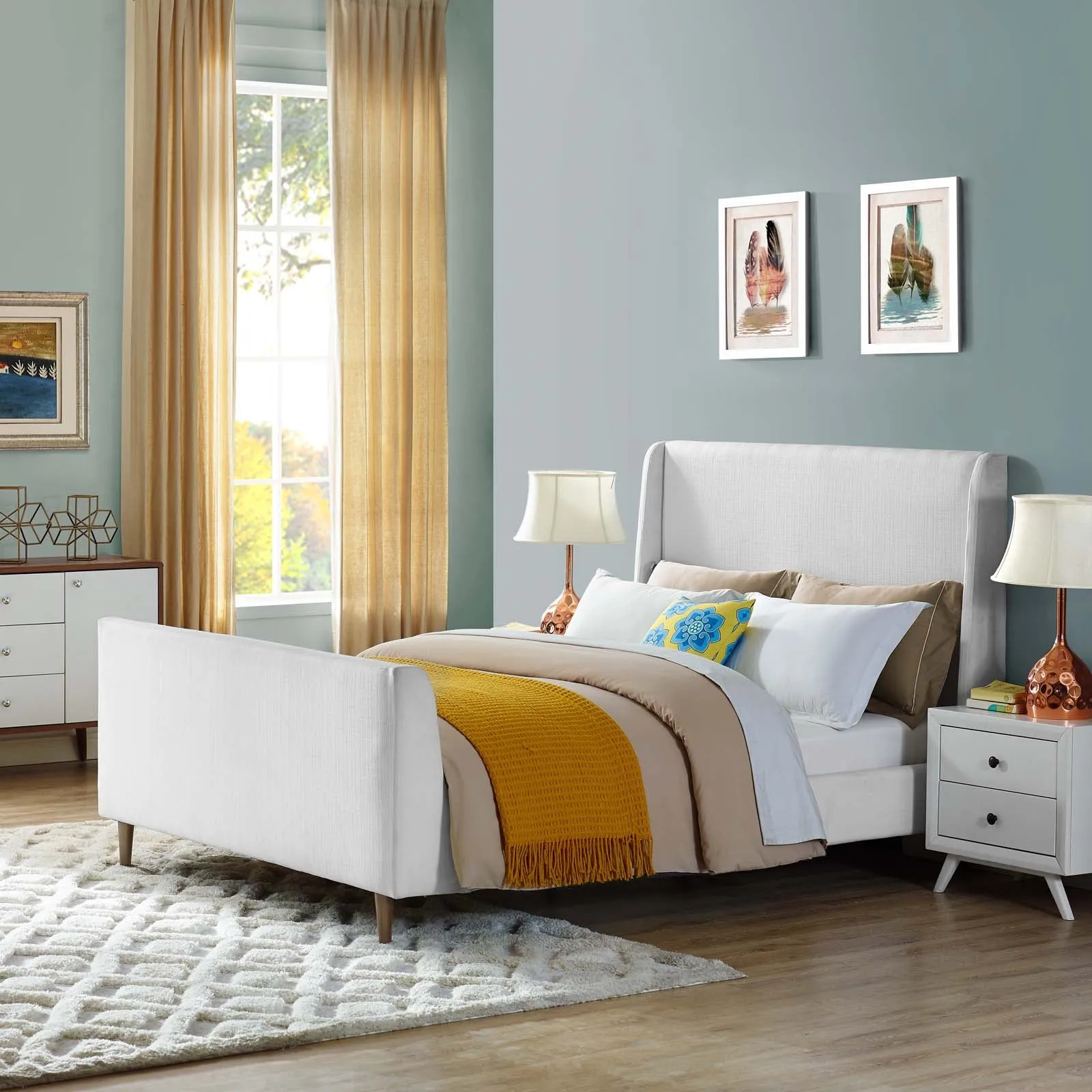 Aubree Upholstered Fabric Sleigh Platform Bed