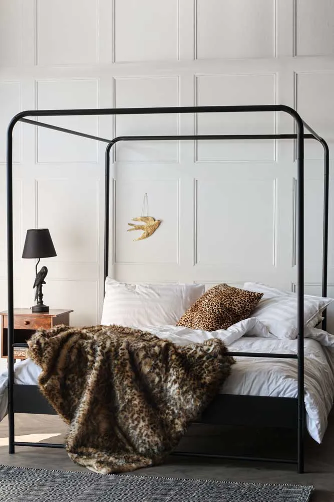 Black Metal Four-Poster Bed - King Size