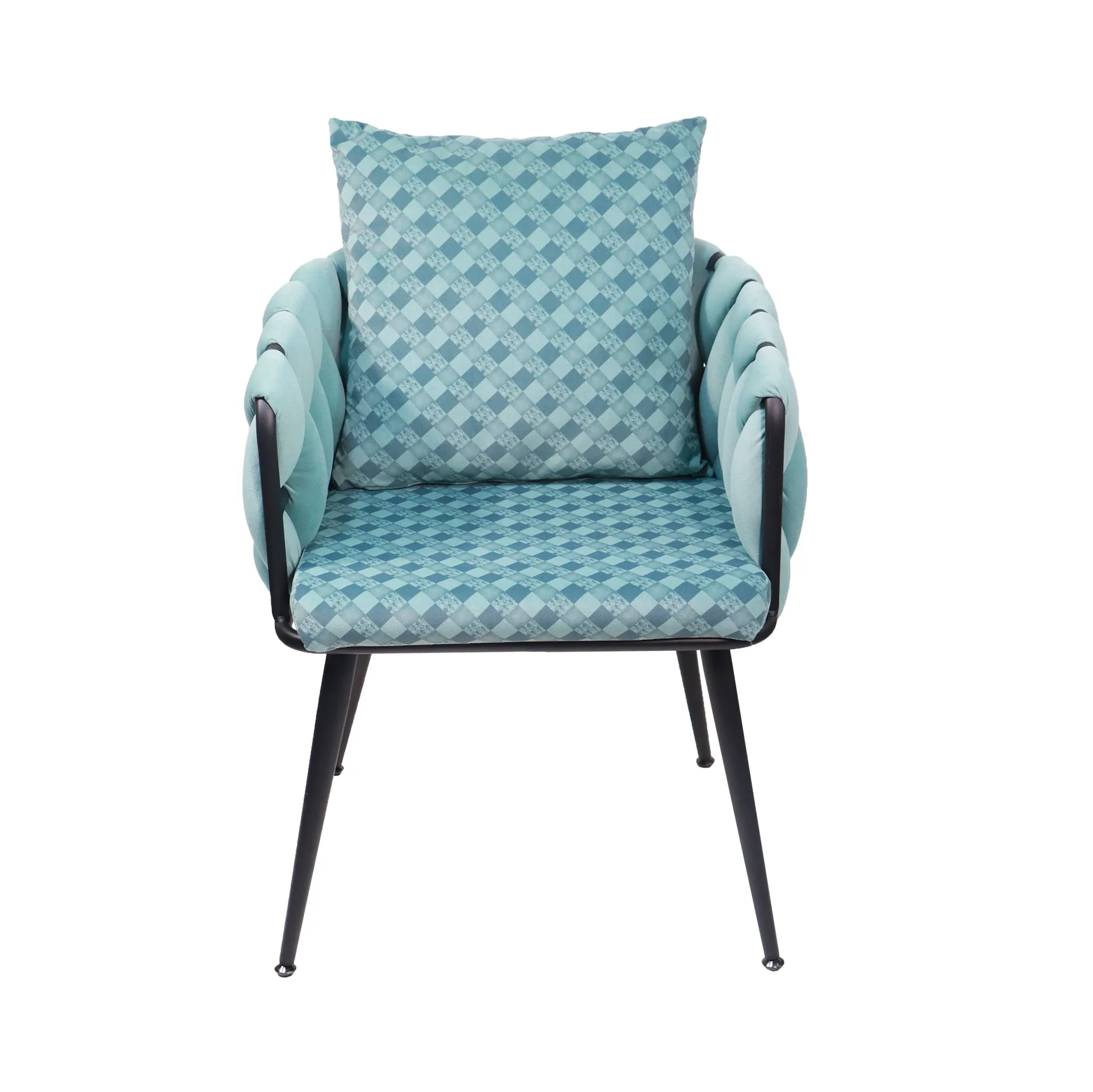 Blue Modern Velvet Dining Chairs Set of 2 Hand Weaving Accent Chairs Living Room Chairs Upholstered Side Chair with Black Metal Legs for Dining Room Kitchen Vanity Living Room