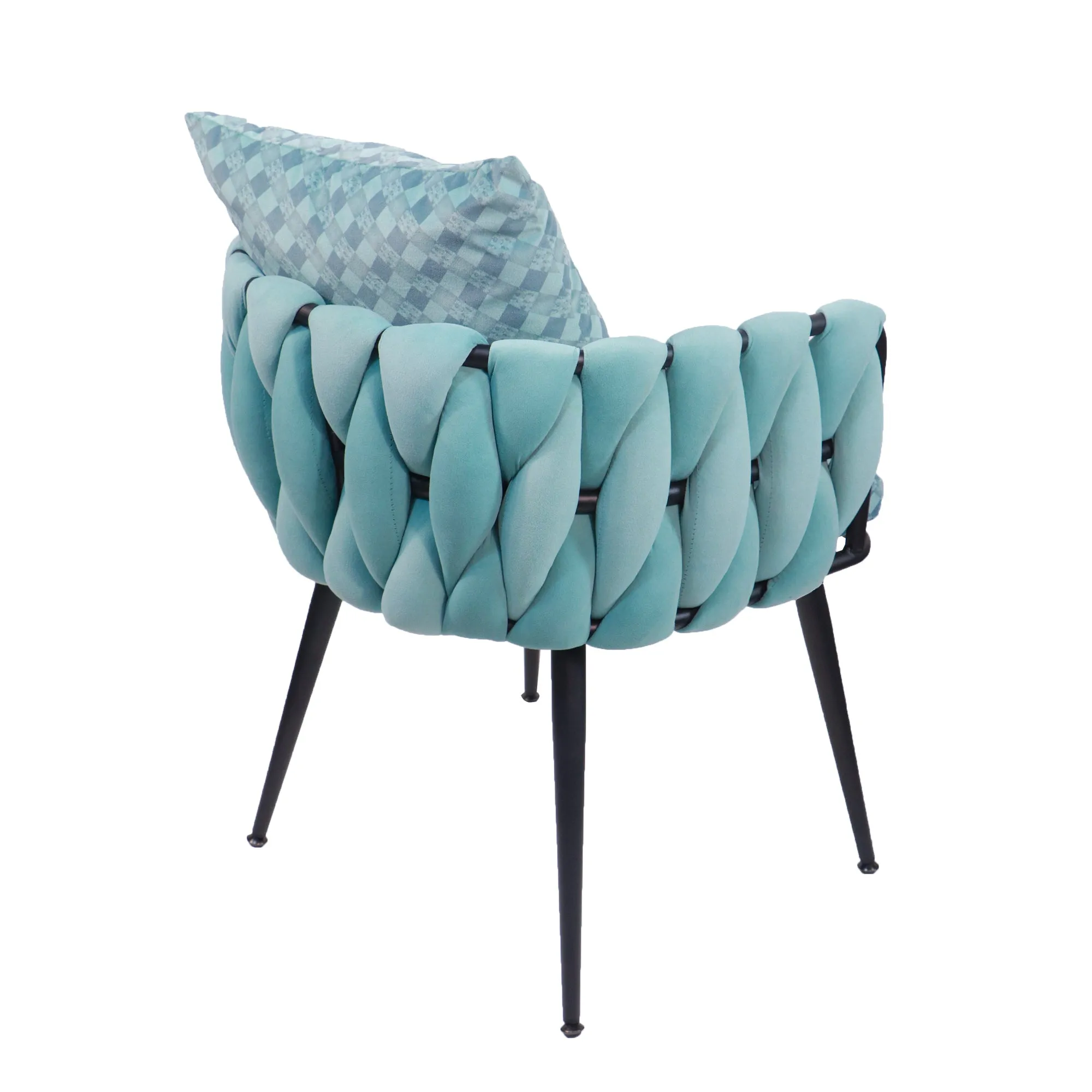 Blue Modern Velvet Dining Chairs Set of 2 Hand Weaving Accent Chairs Living Room Chairs Upholstered Side Chair with Black Metal Legs for Dining Room Kitchen Vanity Living Room