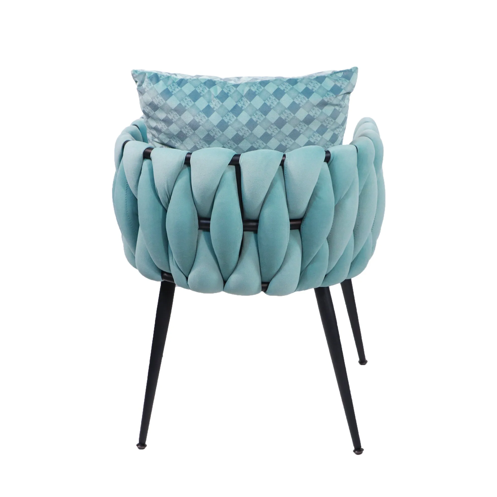 Blue Modern Velvet Dining Chairs Set of 2 Hand Weaving Accent Chairs Living Room Chairs Upholstered Side Chair with Black Metal Legs for Dining Room Kitchen Vanity Living Room