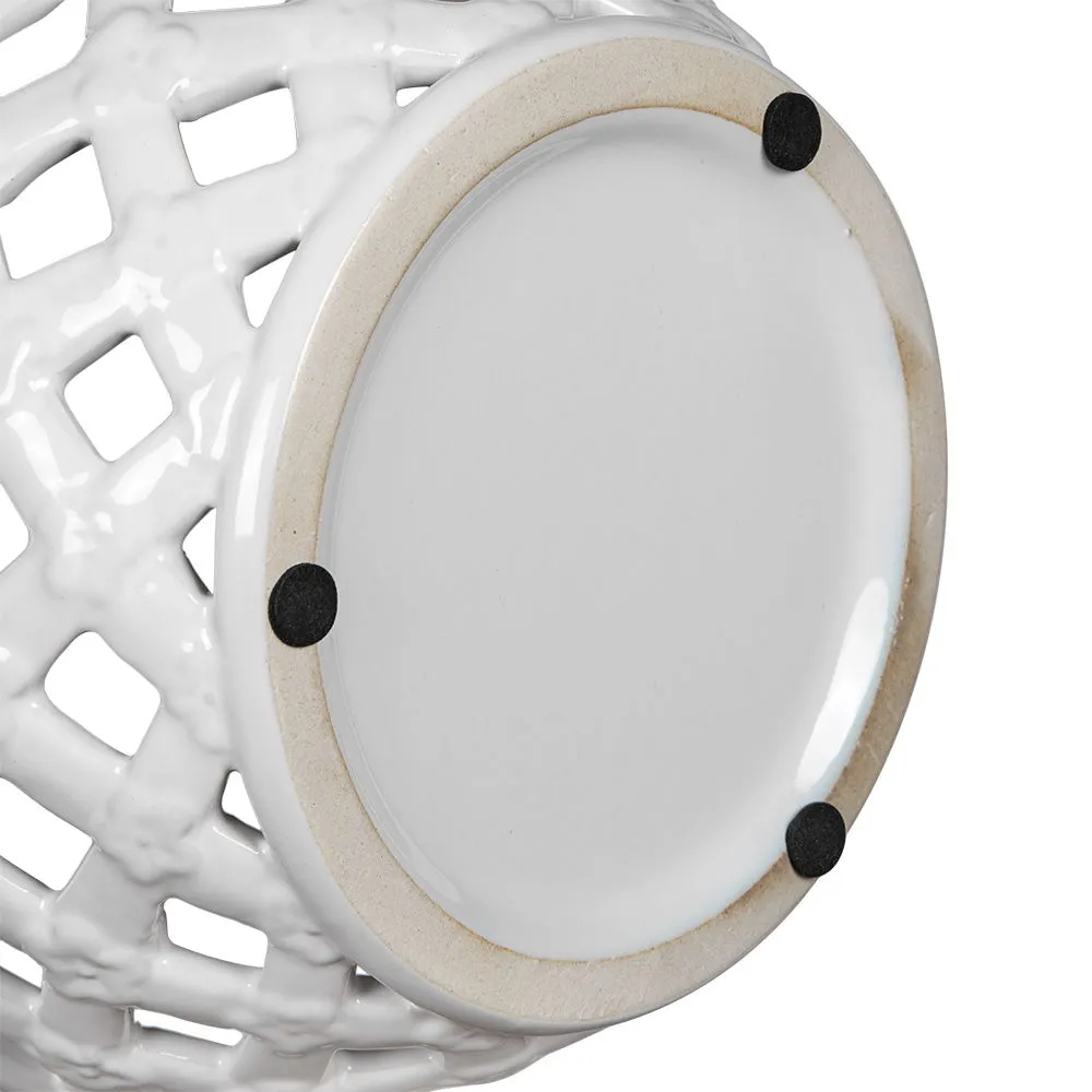 Ceramic Lidded Jar With Lattice Design - White by Couch.com