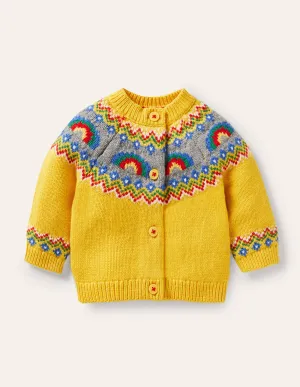 Fair Isle Cardigan-Honeycomb Yellow Rainbows