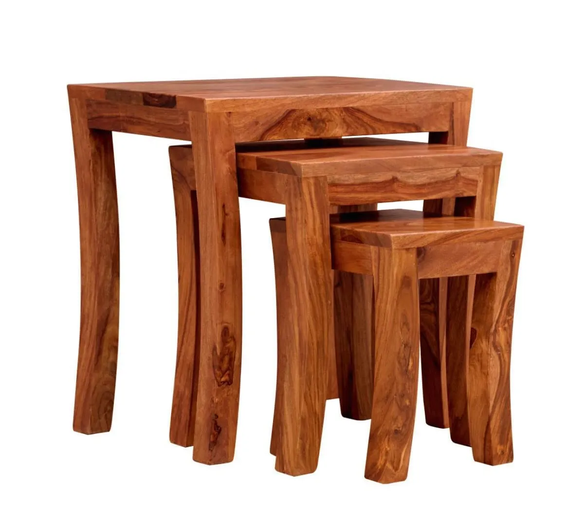 GP CRAFT Solid Sheesham Wood Nesting Table Set | Wooden Stools, Bed, Sofa Side Table, Coffee & Beverages Table for Home, Office, Bed & Living Room - Honey Finish (Set of 3)