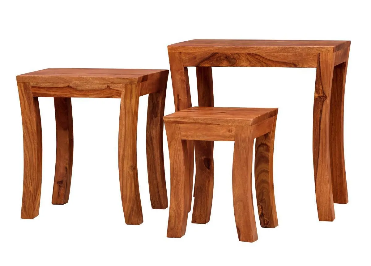 GP CRAFT Solid Sheesham Wood Nesting Table Set | Wooden Stools, Bed, Sofa Side Table, Coffee & Beverages Table for Home, Office, Bed & Living Room - Honey Finish (Set of 3)