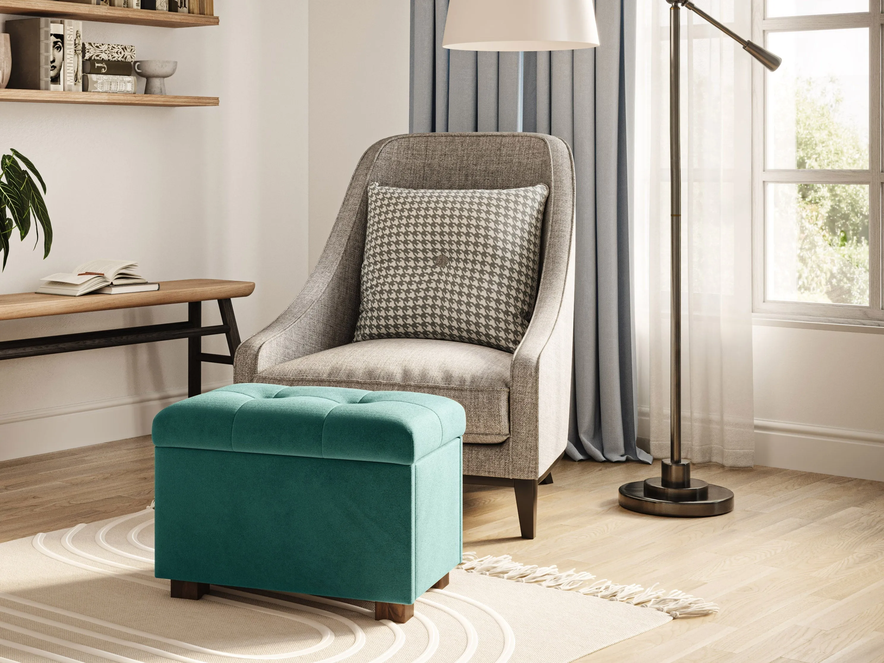 Green Velvet Ottoman with Storage
