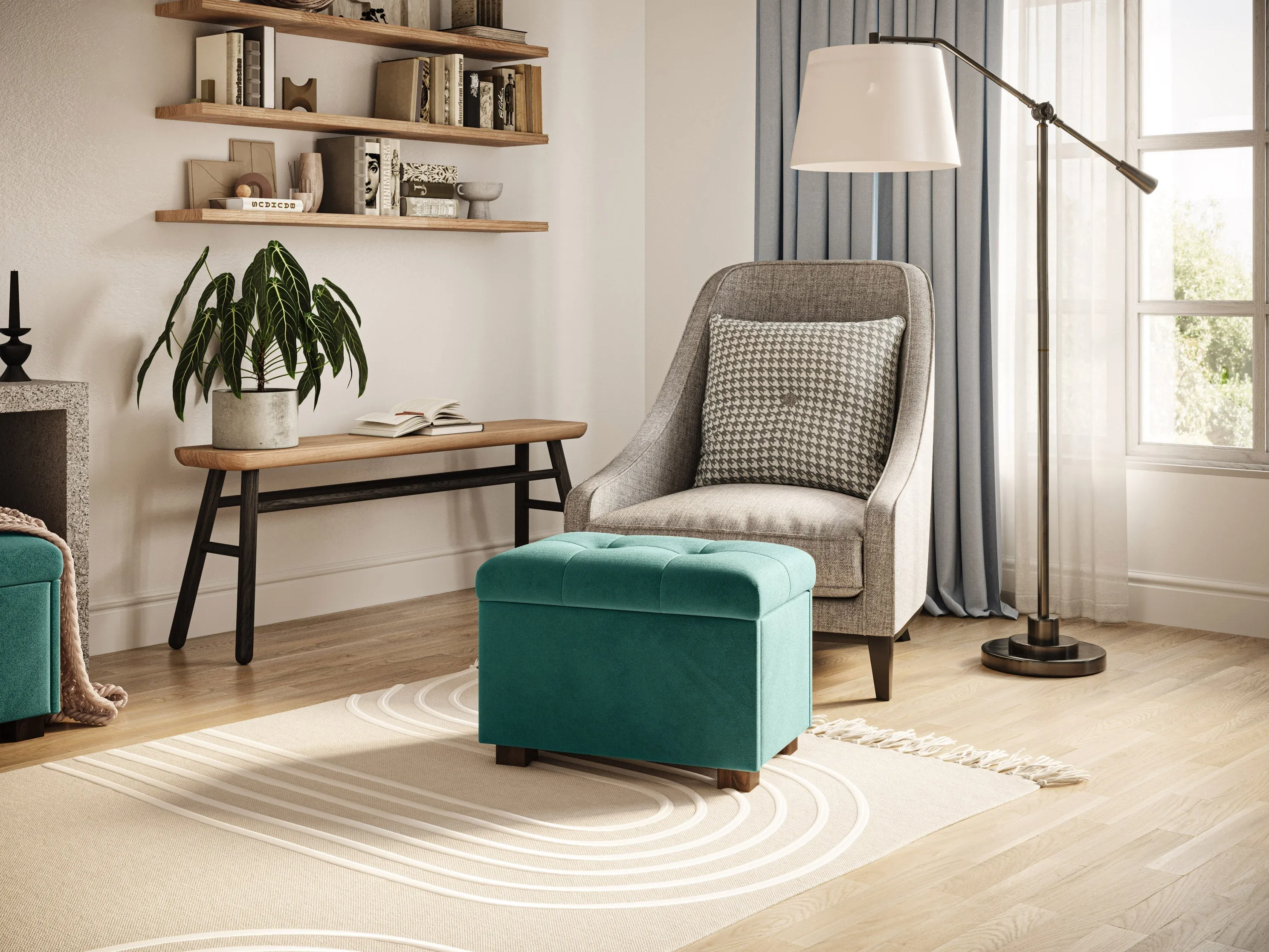 Green Velvet Ottoman with Storage