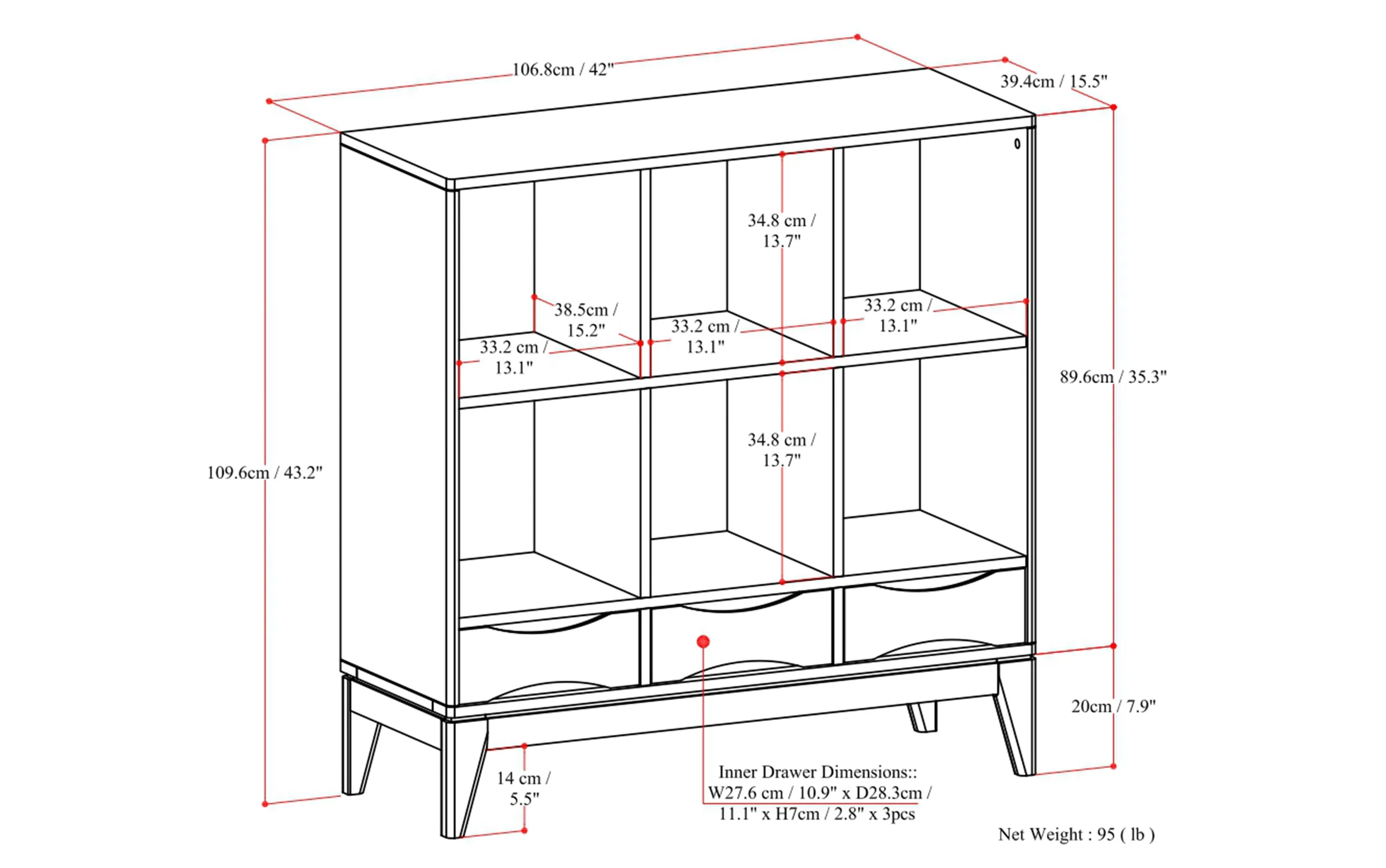 Harper Low 6 Cube Storage with Drawers