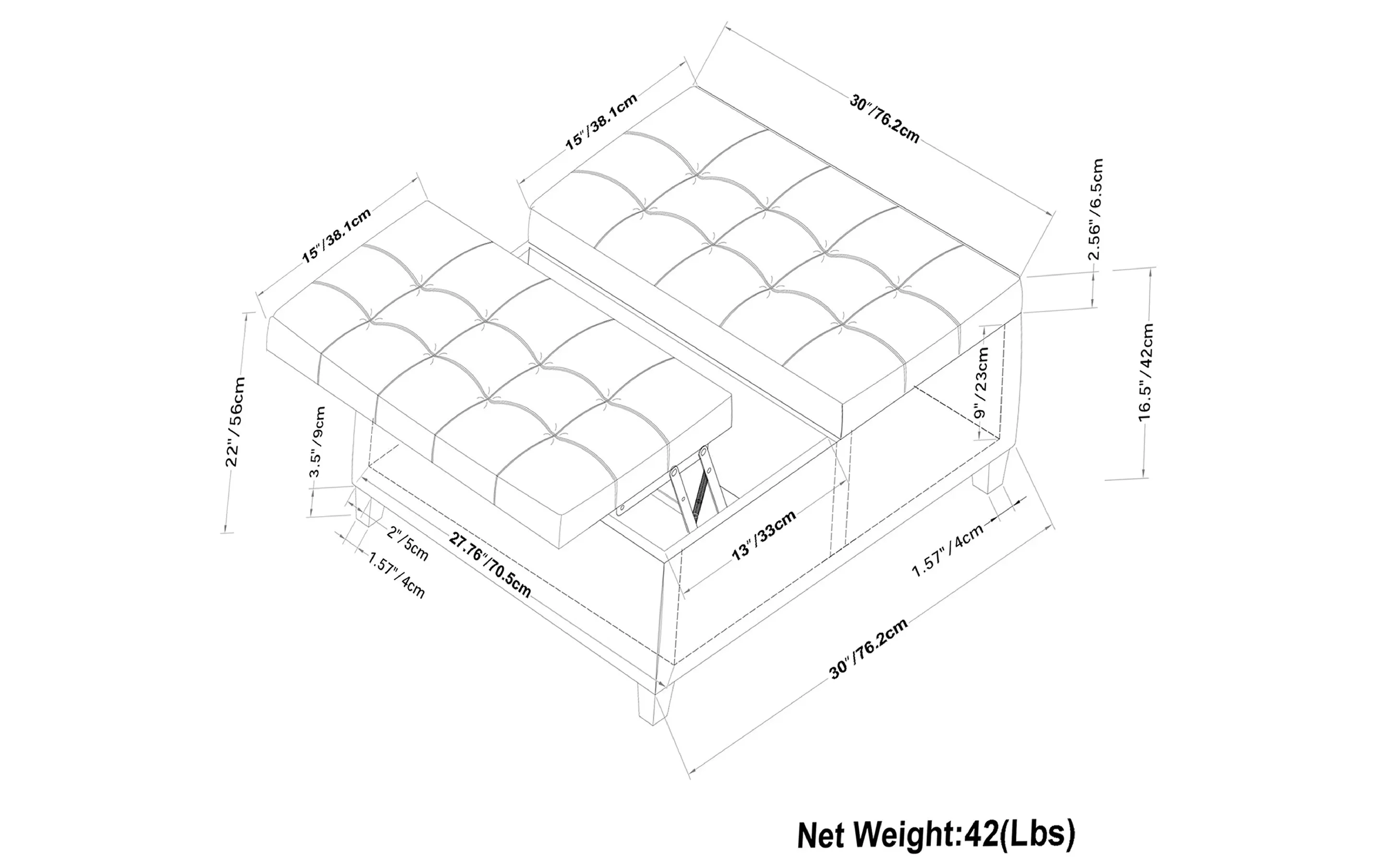 Harrison Small Square Coffee Table Storage Ottoman in Linen