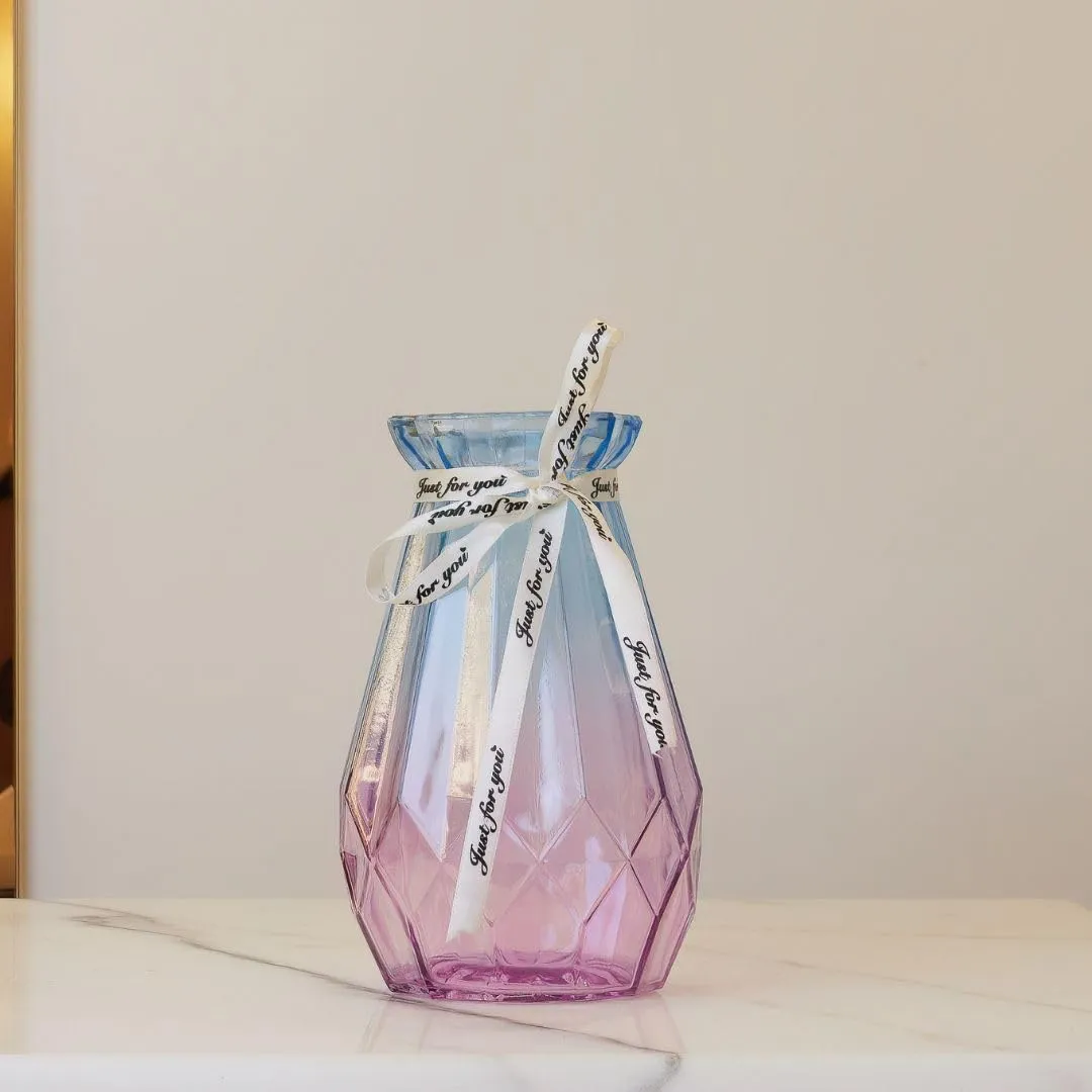 Hermosa Casa Ceramic Style Modern Flower Vase Round Neck Glass Vase (Small, Blue)