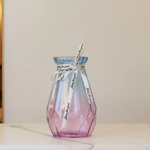 Hermosa Casa Ceramic Style Modern Flower Vase Round Neck Glass Vase (Small, Blue)