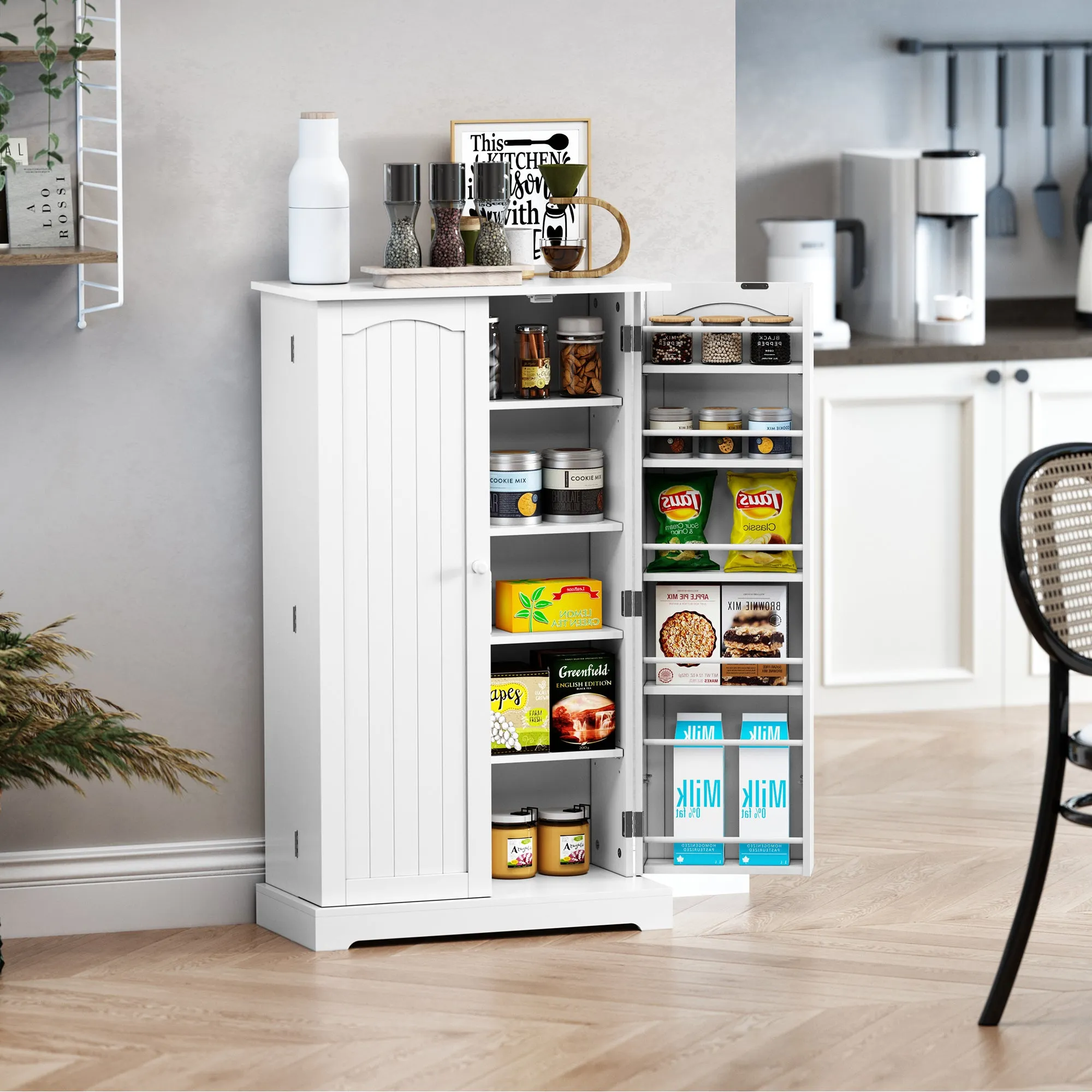 HLR 41" Classic White Freestanding Kitchen Pantry Cabinet with Doors & Adjustable Shelves, Food Storage for Kitchen, Dining, Living & Garage