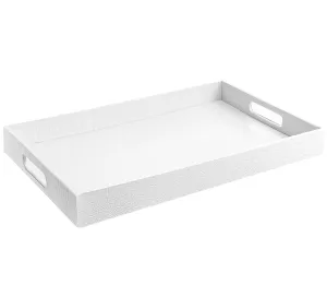 Home Redefined Beautiful Modern Elegant 18"x12" Rectangle White Alligator Croc Decorative Ottoman Coffee Table Perfume Living Room Kitchen Serving Tray with Handles for All Occasion's