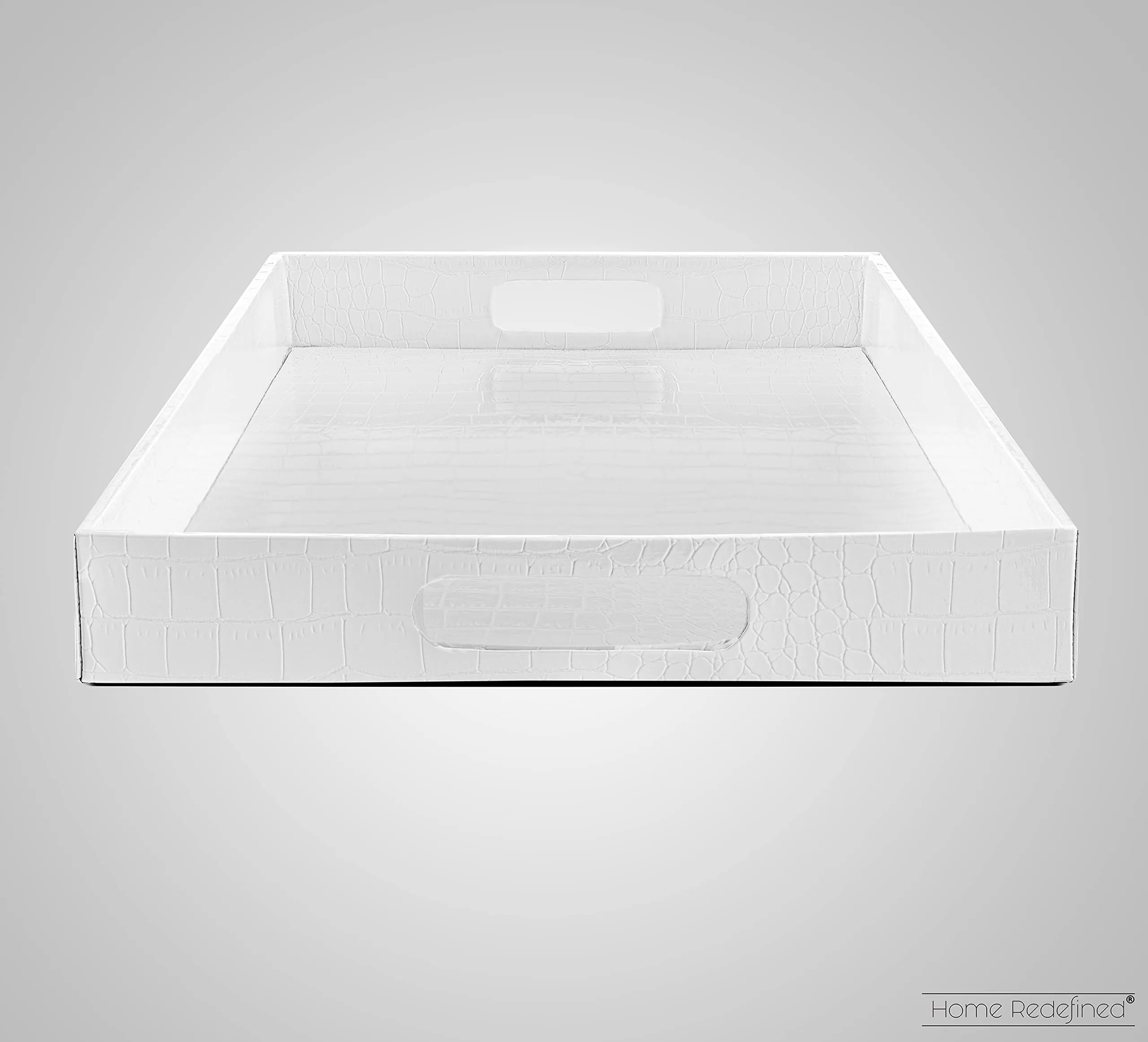 Home Redefined Beautiful Modern Elegant 18"x12" Rectangle White Alligator Croc Decorative Ottoman Coffee Table Perfume Living Room Kitchen Serving Tray with Handles for All Occasion's