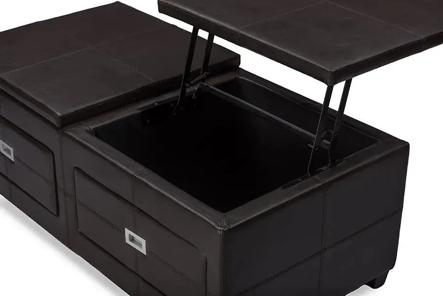 Indy Functional Lift-top Cocktail Ottoman Table with Storage Drawers and Tray
