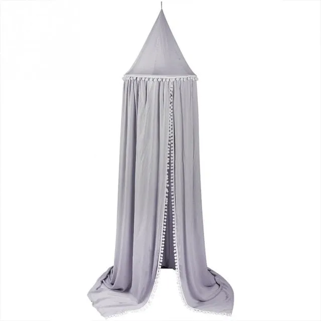 Kids Bed Canopy with Pom Poms Hanging