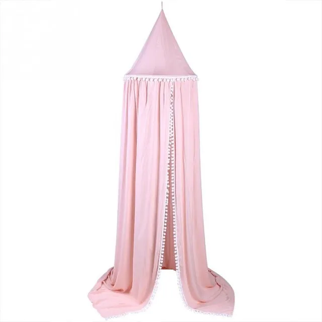 Kids Bed Canopy with Pom Poms Hanging