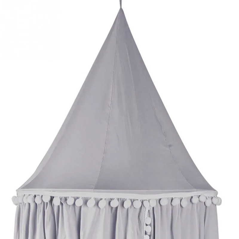Kids Bed Canopy with Pom Poms Hanging