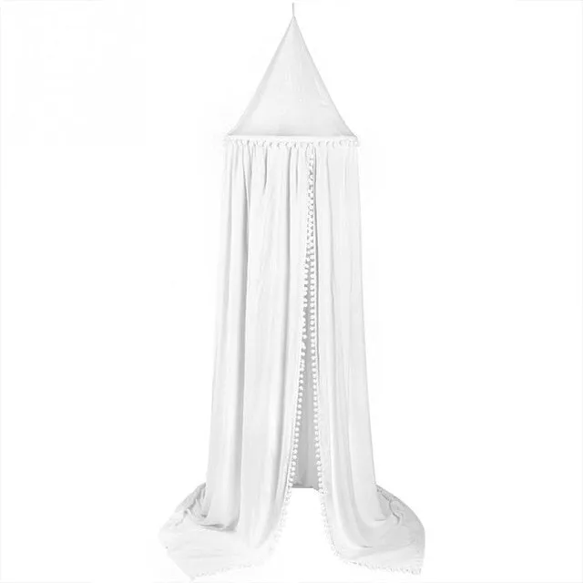 Kids Bed Canopy with Pom Poms Hanging