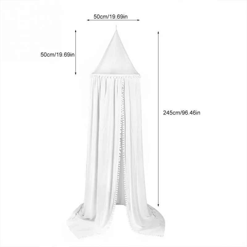 Kids Bed Canopy with Pom Poms Hanging