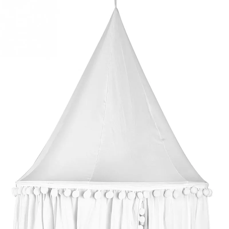 Kids Bed Canopy with Pom Poms Hanging