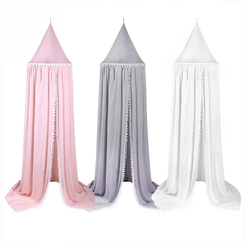 Kids Bed Canopy with Pom Poms Hanging