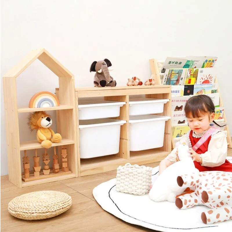Kids Multi-layer Solid Wood Toy Storage Shelf