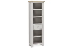 Kilronan - Grey And Oak Slim Bookcase with Drawer