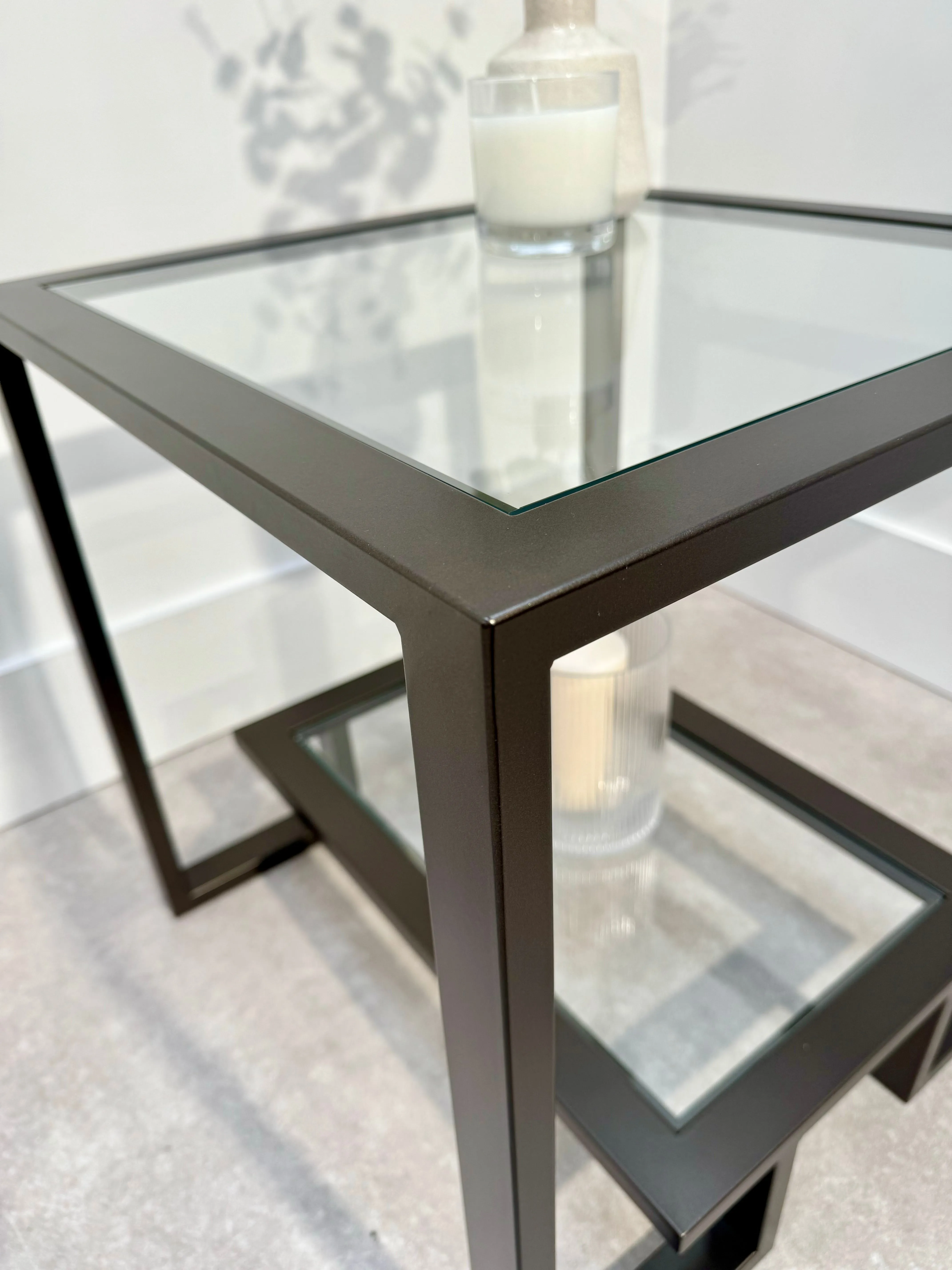 Kinsley Glass and Metal Side Table - Dark Bronze