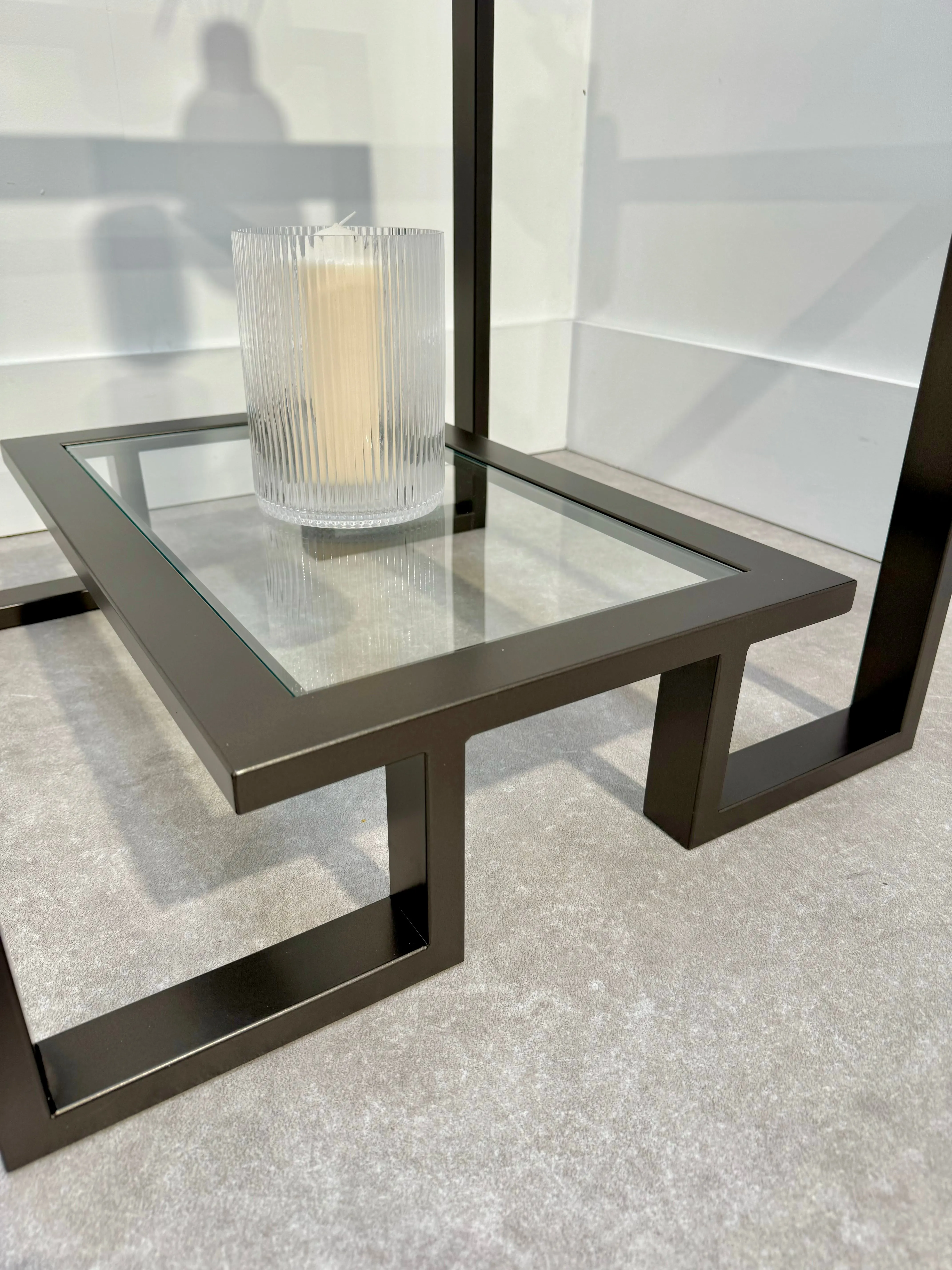 Kinsley Glass and Metal Side Table - Dark Bronze