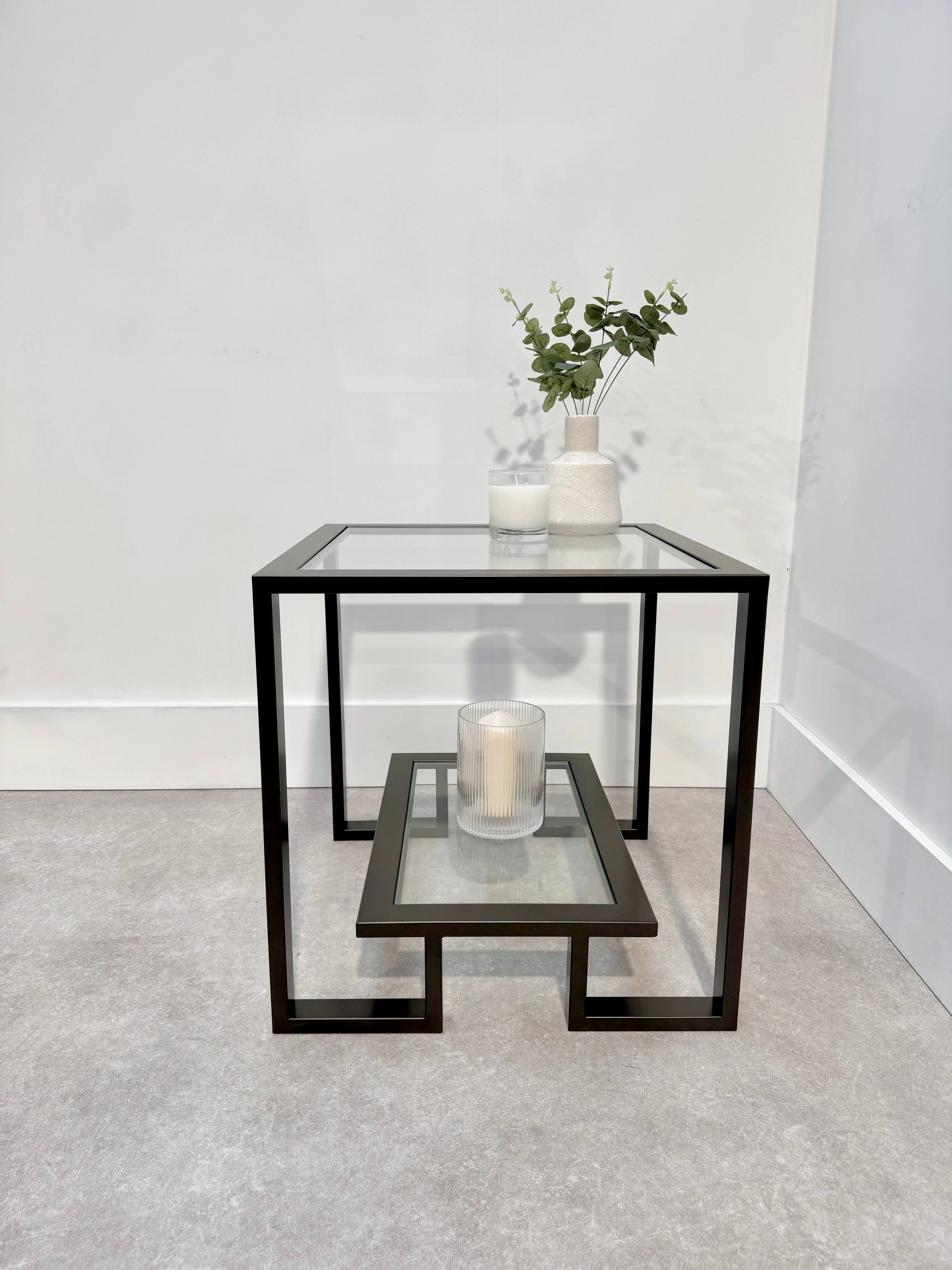 Kinsley Glass and Metal Side Table - Dark Bronze