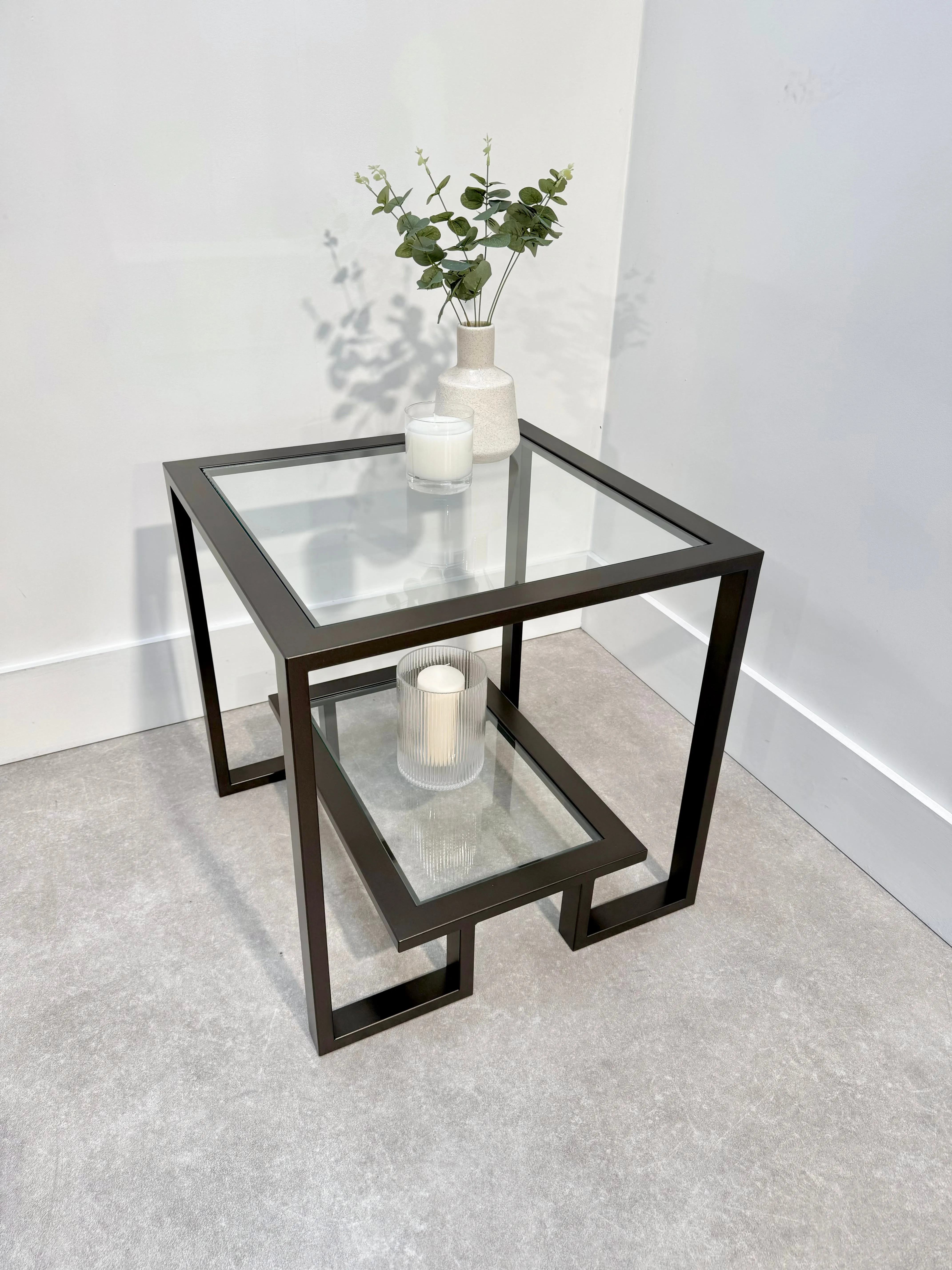 Kinsley Glass and Metal Side Table - Dark Bronze