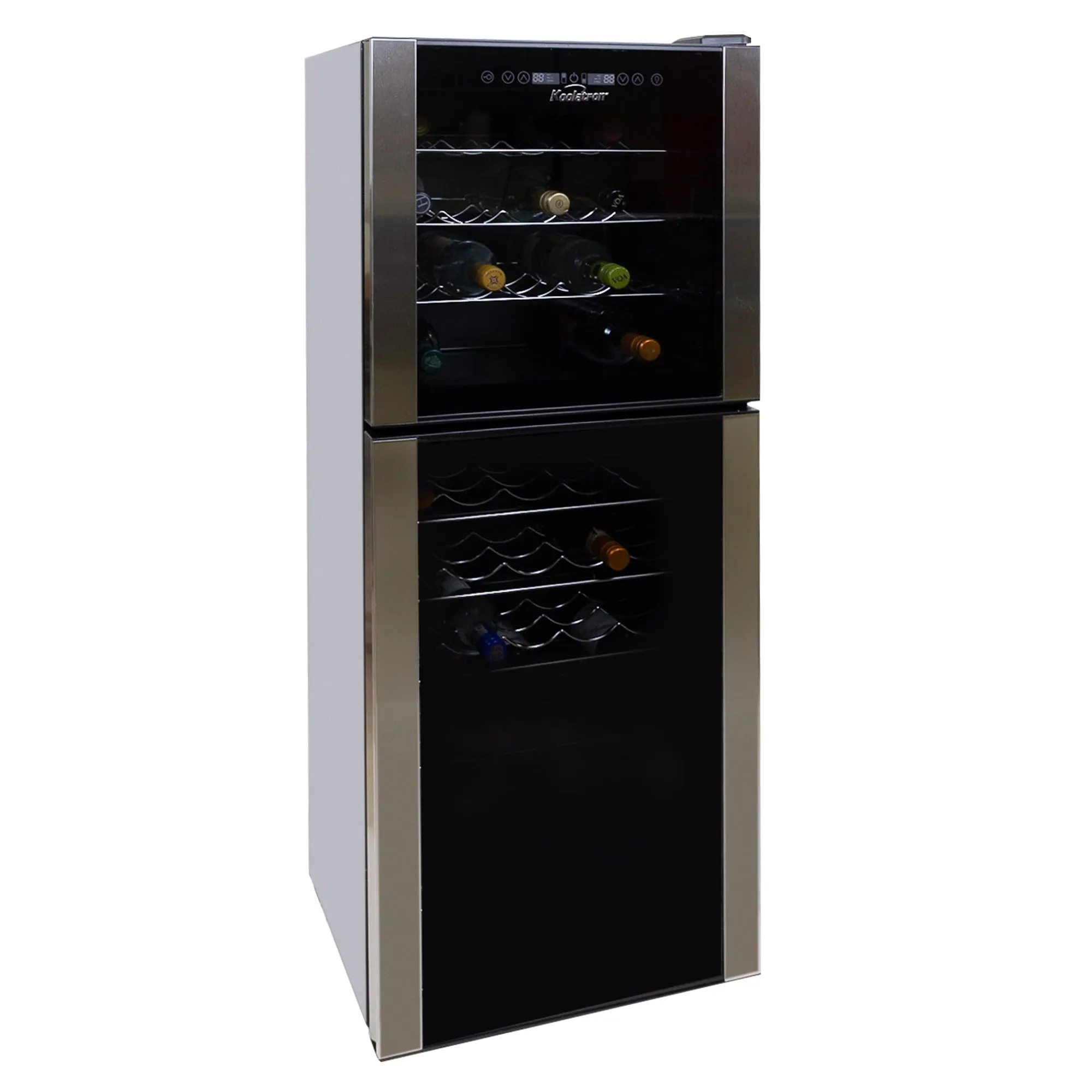 Koolatron 45 Bottle Dual Zone Wine Cooler, Black, 4.8 cu ft (136L) Compressor Wine Fridge, Freestanding Wine Cellar, Red, White, Sparkling Wine Storage in Home Bar, Kitchen, Apartment, Condo