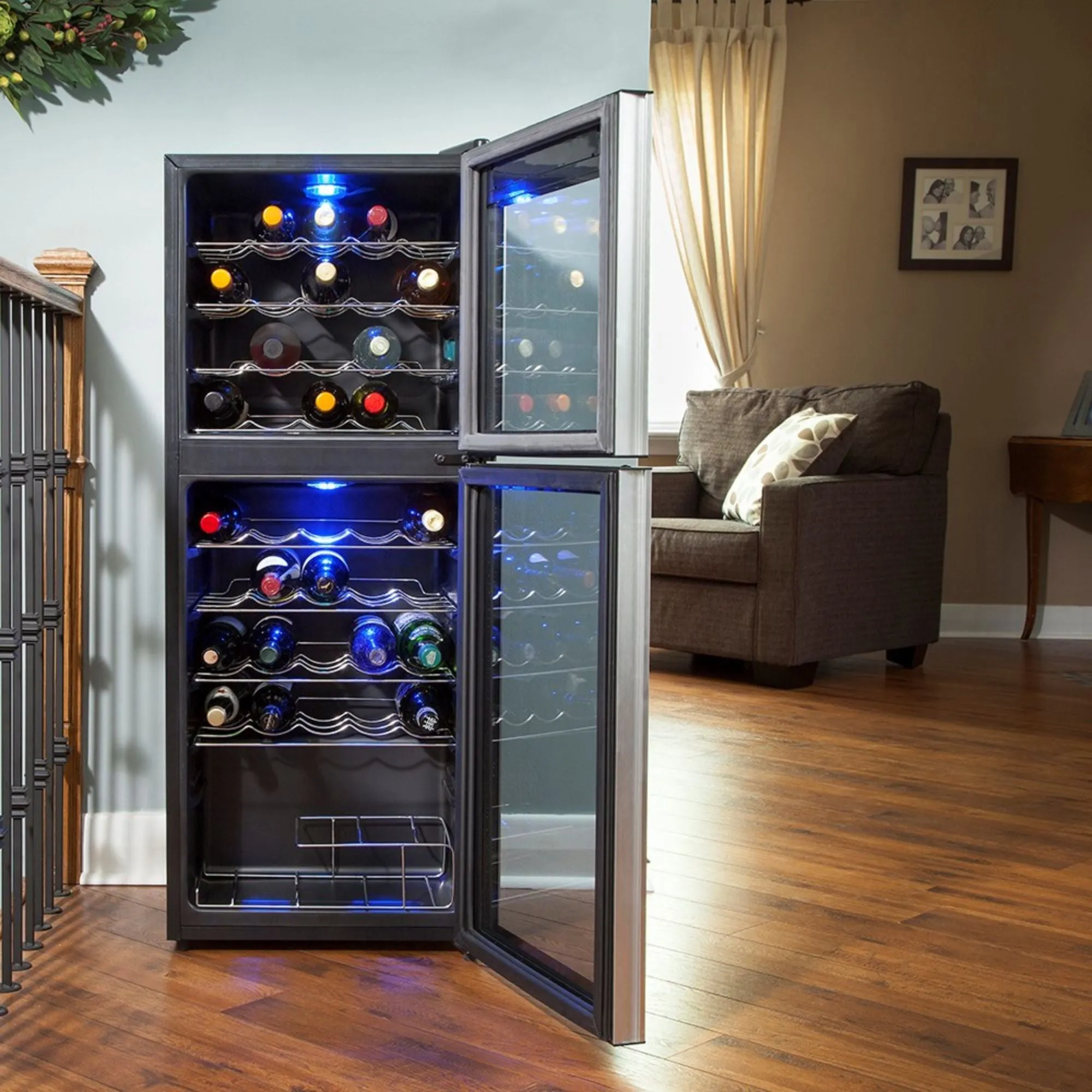 Koolatron 45 Bottle Dual Zone Wine Cooler, Black, 4.8 cu ft (136L) Compressor Wine Fridge, Freestanding Wine Cellar, Red, White, Sparkling Wine Storage in Home Bar, Kitchen, Apartment, Condo