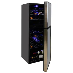 Koolatron 45 Bottle Dual Zone Wine Cooler, Black, 4.8 cu ft (136L) Compressor Wine Fridge, Freestanding Wine Cellar, Red, White, Sparkling Wine Storage in Home Bar, Kitchen, Apartment, Condo