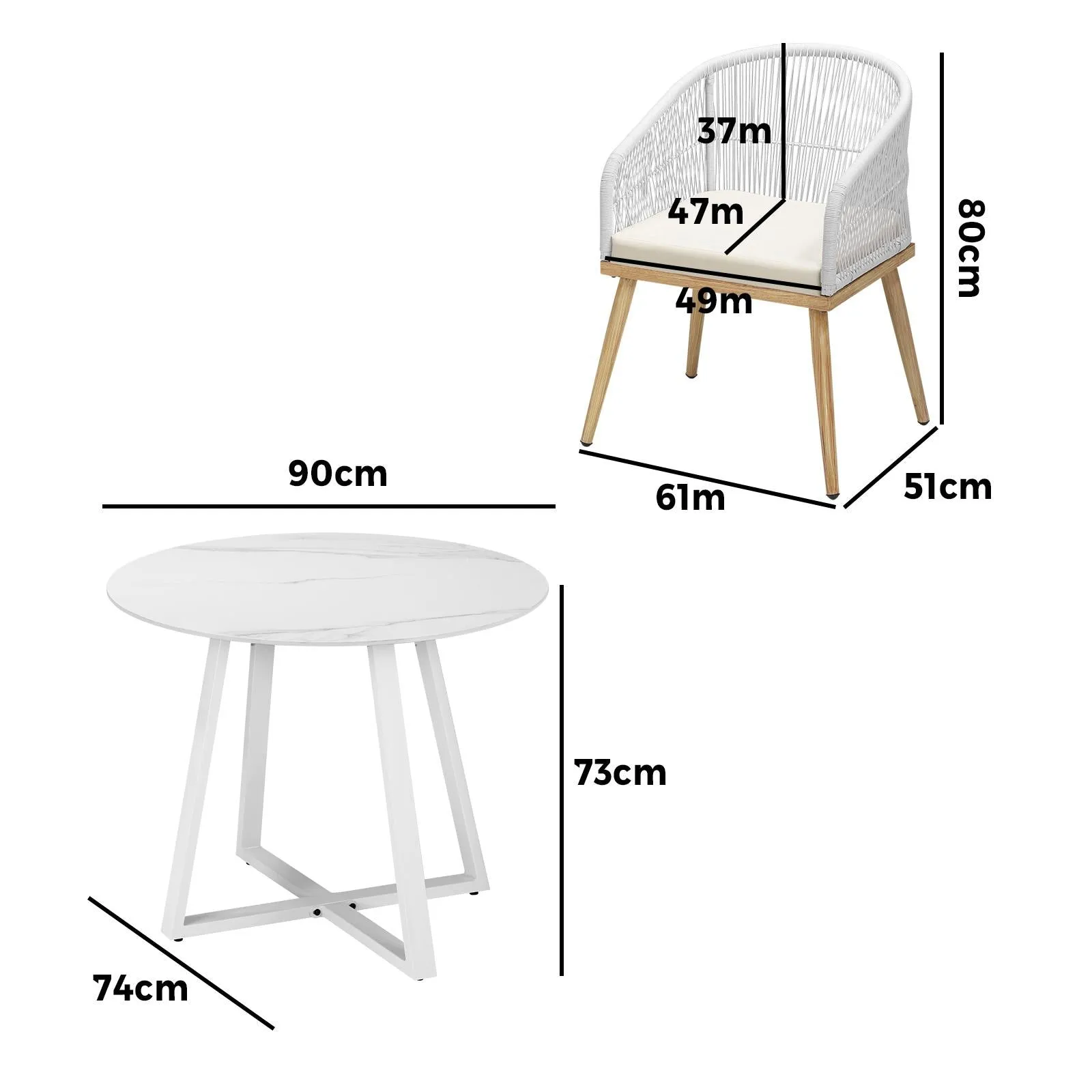 Livsip 3PCS Outdoor Dining Setting Table and Chairs Patio Furniture Bistro Set