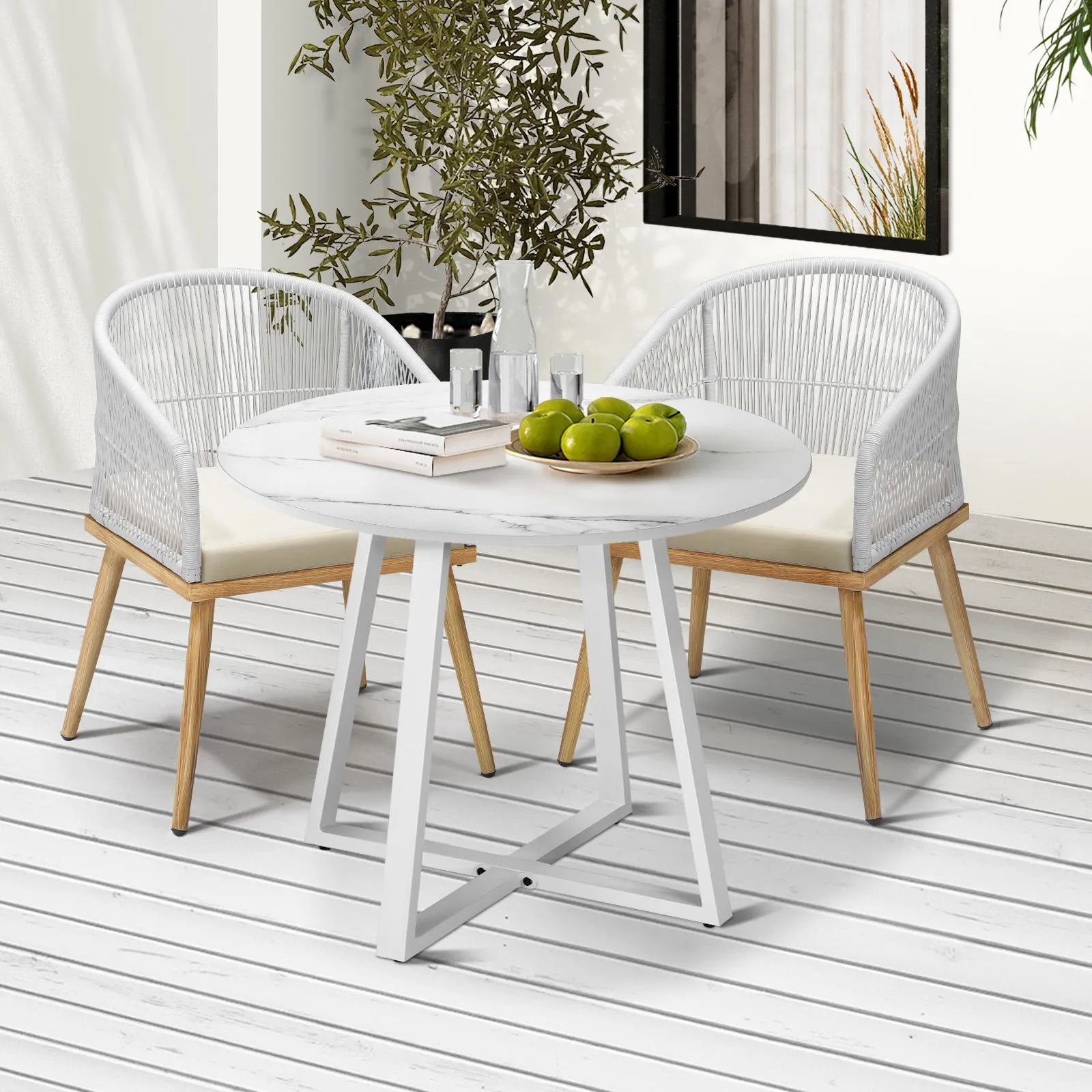 Livsip 3PCS Outdoor Dining Setting Table and Chairs Patio Furniture Bistro Set