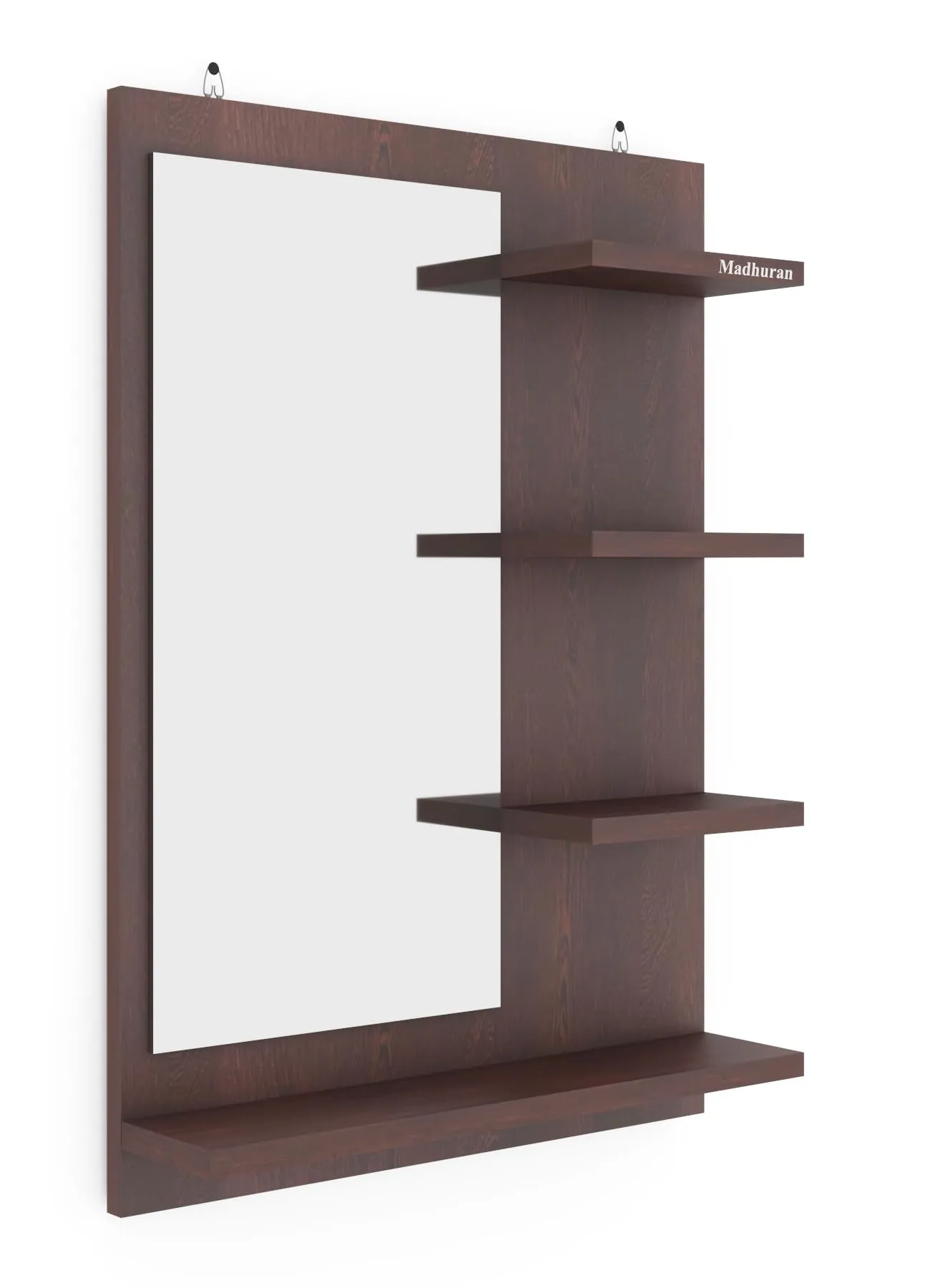 Madhuran Engineered Wood Wall Mounted Dressing Tables Mirrors with Storage Shelf (Matte Wenge) Living Room Bathroom Washbasin Office Home Fancy Rectangle Organizer