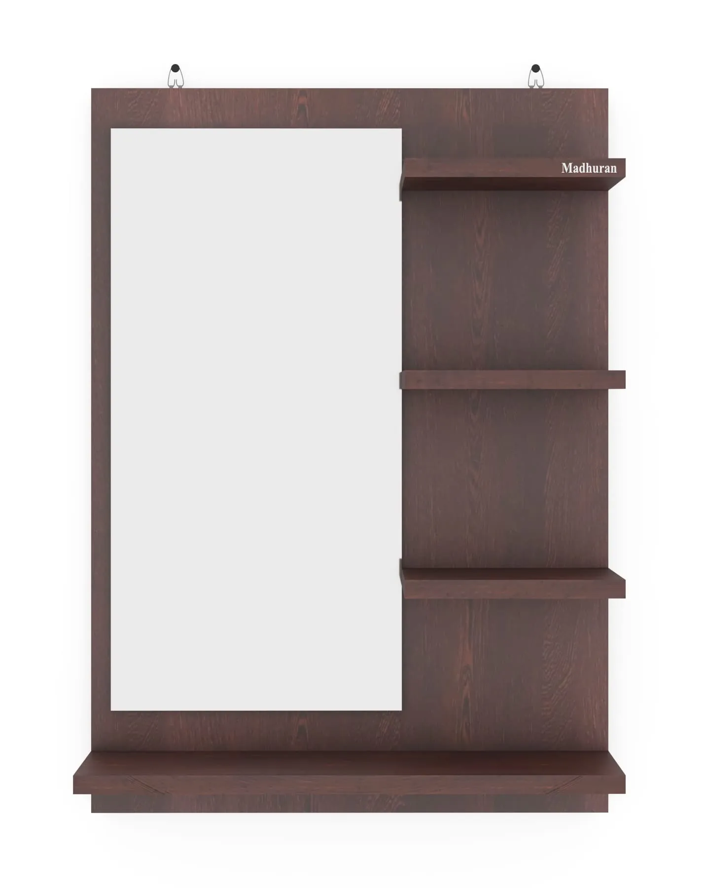 Madhuran Engineered Wood Wall Mounted Dressing Tables Mirrors with Storage Shelf (Matte Wenge) Living Room Bathroom Washbasin Office Home Fancy Rectangle Organizer