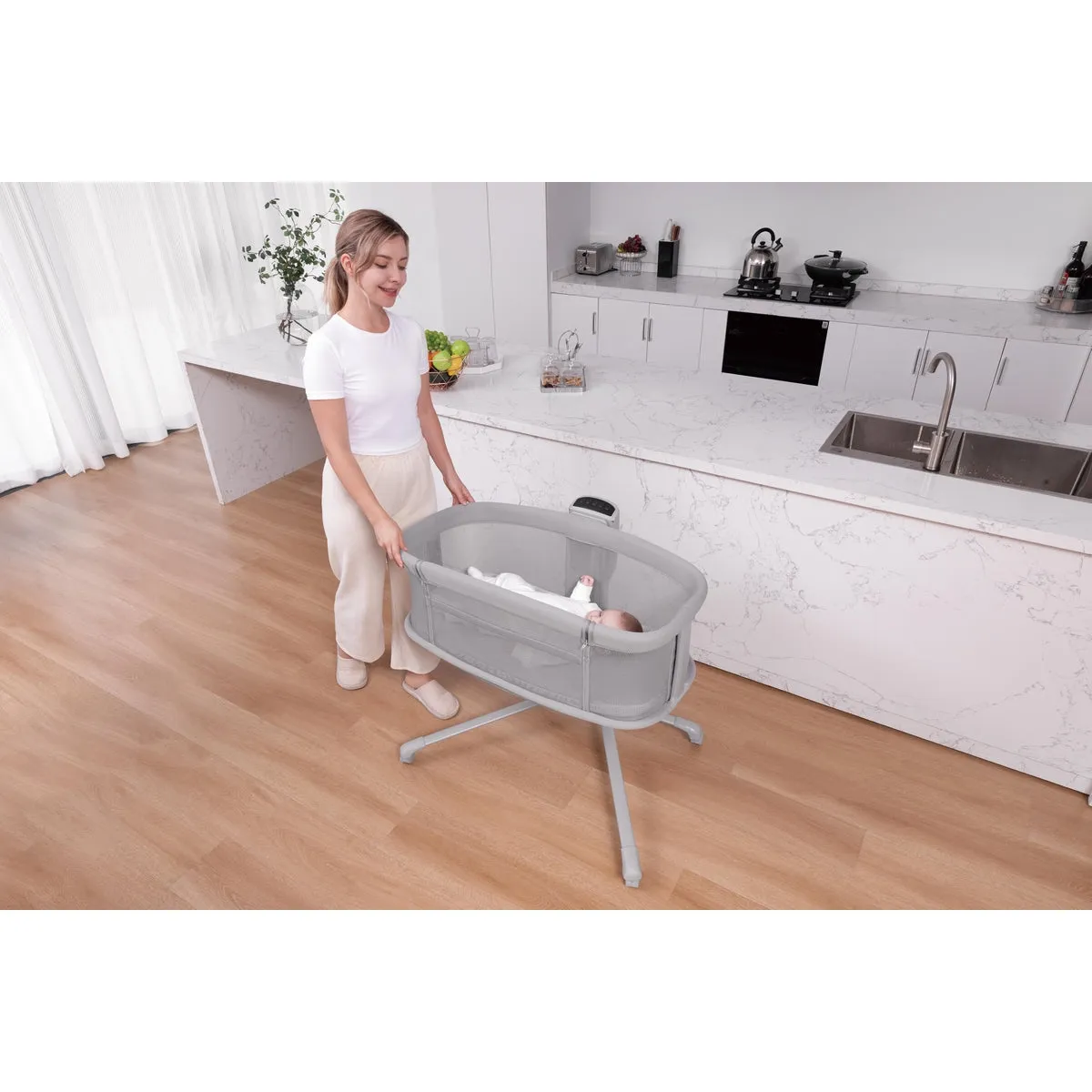 Mastela Bassinet Dream Starlight Bedside Bassinet Dark Grey Birth  to 12M