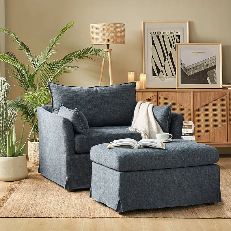 Miles Slipcovered Armchair with Large Ottoman